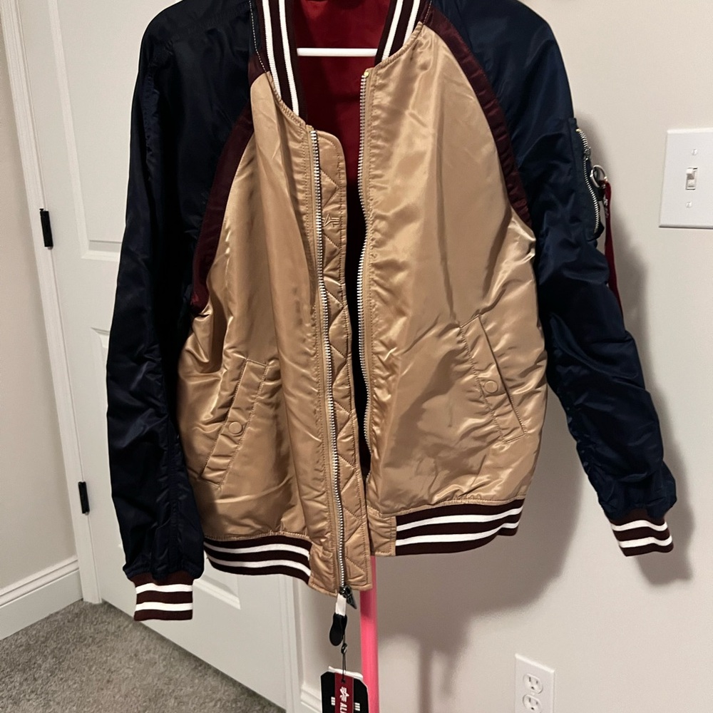 Alpha Industries Tan and Blue Bomber Jacket